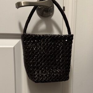 Woven mini Bucket Tote Bag in Dark Brown